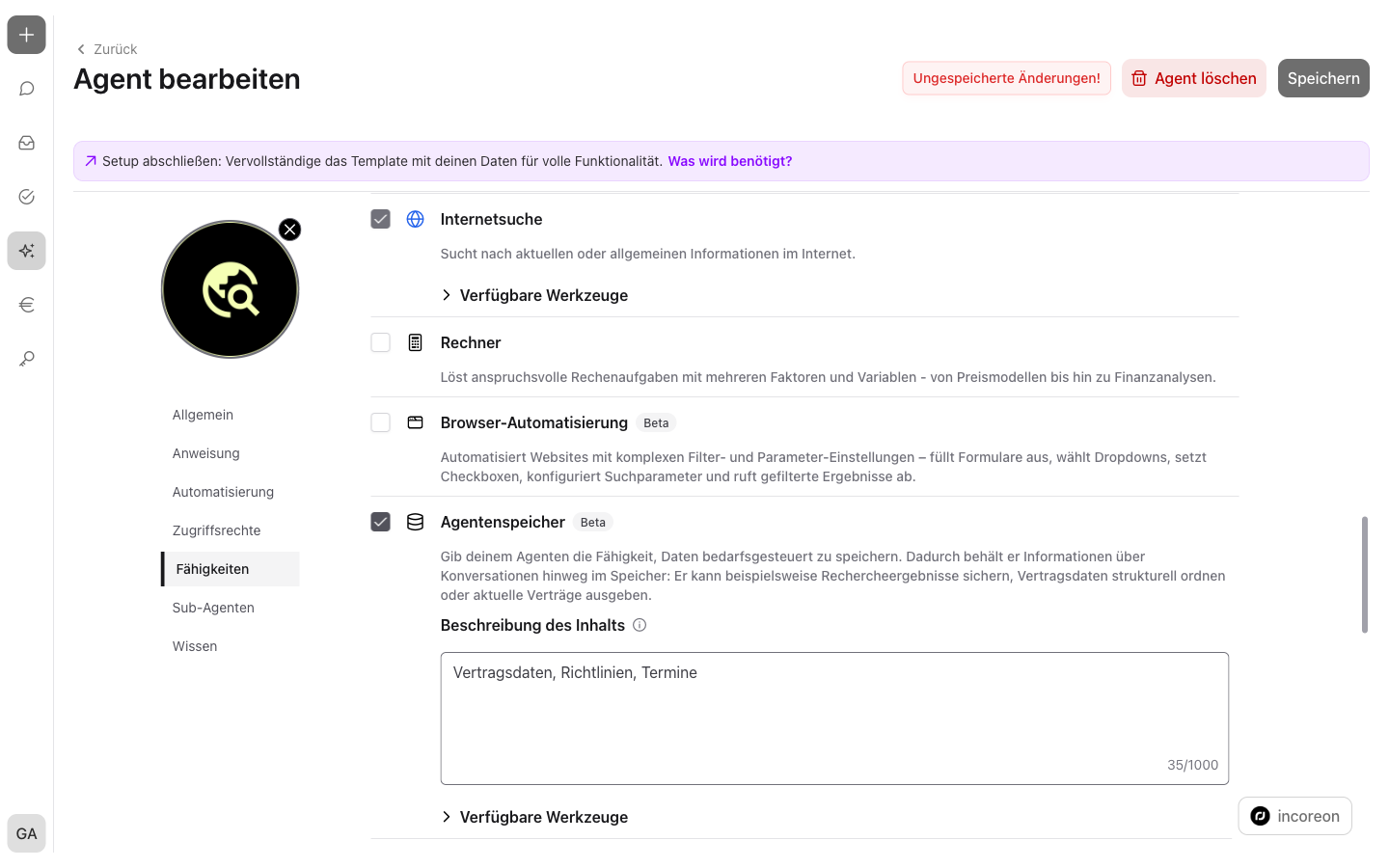 Die Fähigkeit „Agentenspeicher“ mit Beschreibung und Beispielen