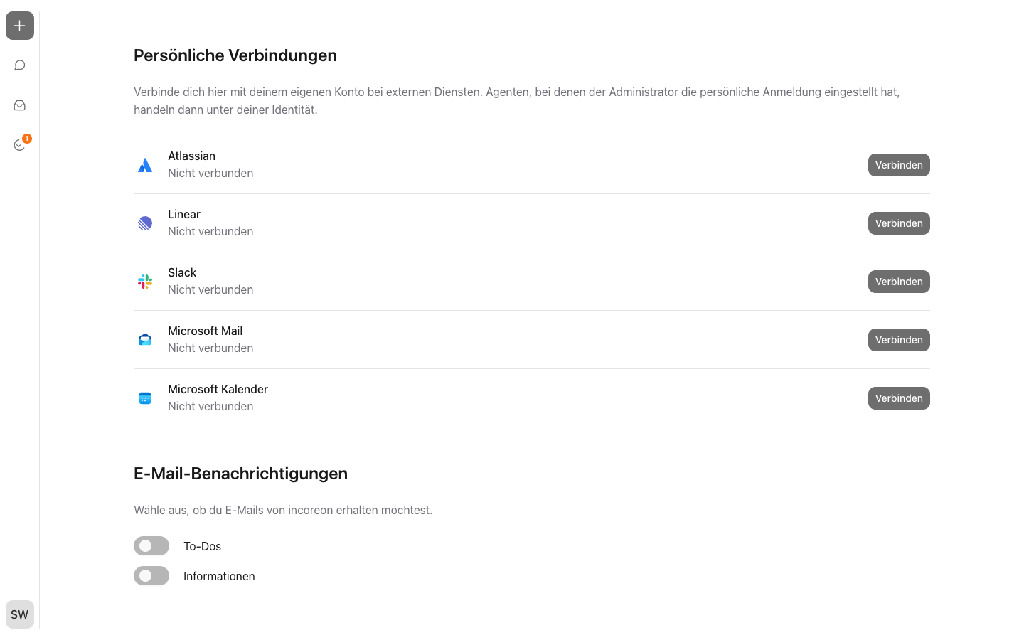 Die Profilseite mit den Bereichen „Persönliche Verbindungen“ und „E-Mail-Benachrichtigungen“
